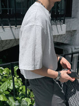 ASCLO ジャカード クロップ半袖 Tシャツ(3color)