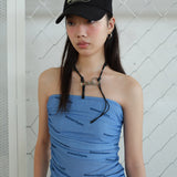 Drape Banded Tube Top Blue