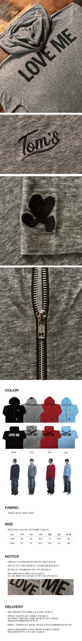 LOVE ME Sleeve Hoodie Zipup GREY
