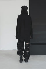 [unisex]レーザーダメージワイドデニム
