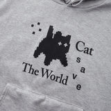 Cat Save The World Pixel art hoodie (Gray, Black)