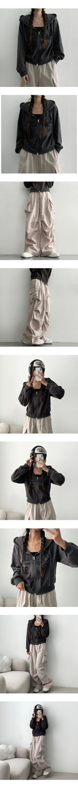 Jigo cropped lettering hooded zip-up (4 colors)