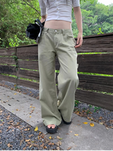 khaki cotton jeans wide casual pants