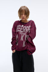Weekend warrior typography printing stripe long sleeve (Red)