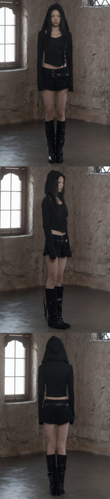 [mnem] ダイヤモンドネック コルセットフーディー (black)