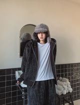 Dets two way velvet hoodie zip-up