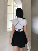 リゼ バックストラップ チューリップ ノースリーブ ミニドレス