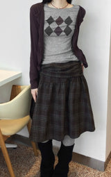 Glen check midi skirt