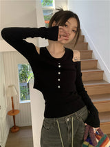Fake off-shoulder knit top