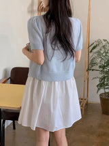 Pastel Pogeun Ribbon Short-Sleeved Knit Cardigan (3color)