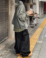 レノブラックワイドデニムバルーンパンツ