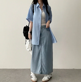  Sundy Charlang Cool Denim Long Skirt [Short & Basic Selection] Lyocell Fabric