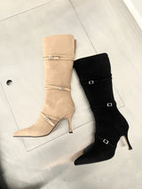 1068. Strap buckle stiletoe long boots heel (2color)