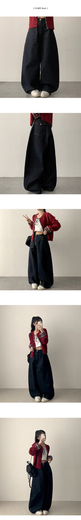 [Short & Basic Selection*] Ig Back Pocket Balloon Fit Raw Fabric Denim Wide Pants