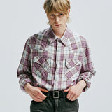 03s plaid western shirt purple