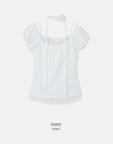 #Hano Layered Rib Short Sleeve T-shirt + Rose Tie Set (3color)