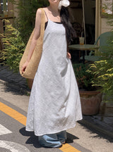 #Diamond Flower Embroidery Sleeveless Long Dress (3color)