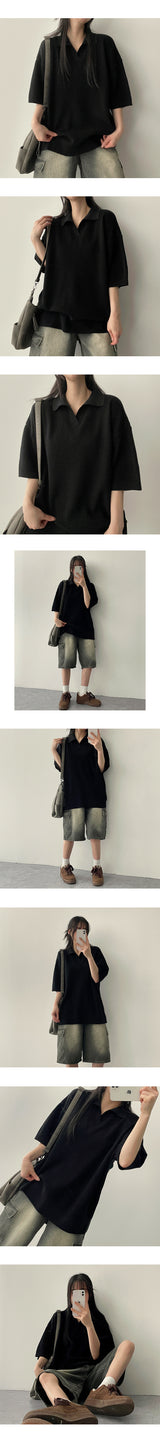 Hale Open Collar Short Sleeve Knitwear