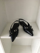 Twist belt slingback flat