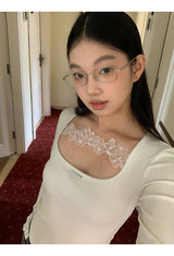 Square Lace Line Long Sleeve T-Shirt