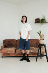 Washed denim shorts/dark-blue