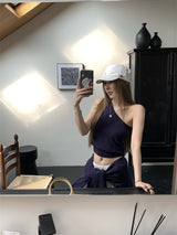 unbalanced top loose-fit cardigan two-piece set