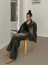 Betty Tin Beige Wide Denim Pants