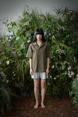 STRIPE L-C TAILORED 1/2 SHIRT (Khaki)
