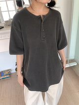 ワッフルボタンオーバーサイズTシャツ (3C)