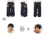 sillysis デニムジーンズ、ダメージ加工、リベット付き、膝部分が開くデザイン、フェイク二枚仕立てのカジュアルパンツ