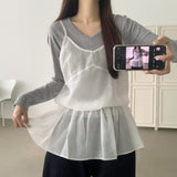 Layered frill see-through ribbon A-line strap sleeveless