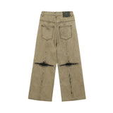 [ULKIN] Cross Raw Edge Denim Pants_Dusty Yellow