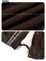 Deep Brown Checkered Warm Leather Half Coat