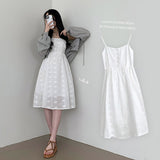 Guya Lace Punching Bean Button Slip Mini Dress