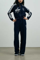 RIBBON JERSEY TRACK PANTS / NAVY
