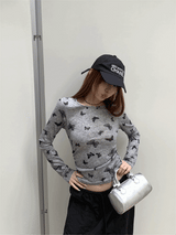 バタフライスパンデックス長袖Tシャツ