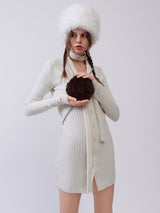 Fluffy Tambourine Chain Bag - Brown
