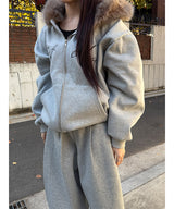 [PREMIUM] ガーリッシュオーバーフィットフードジップアップ(2color)
