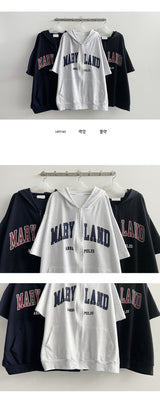 Mary Boxy Short Sleeve Hooded Zip-Up