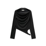 OFF SHOULDER SHIRRING CUT-OUT TOP (BLACK)