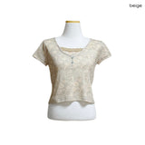 (2color) Flower Lace Crop Short Sleeve Tee