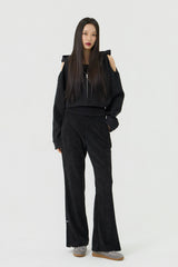 Shoulder Cutout Crop Hooded Zip-Up, Black