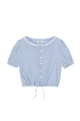 Frill Gingham Blouse [Blue]