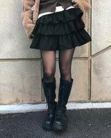Ronya Suede Banding Strap Tiered Mini Skirt