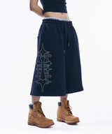 Stud Needle Walk Bermuda Sweat Pants - Navy
