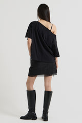 ワンショルダーTシャツ, Black