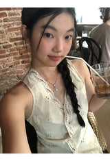 パンチングレースベストノースリーブベスト