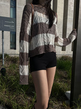 Summer striped twist cover-up net knit (3 colors)