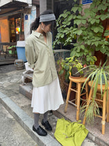 [prts made] Relaxed-Fit Washed Shirts (pale olive)