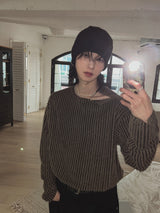 Tony snap stripe fur knitwear